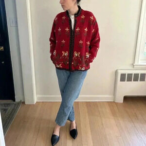 VTG ICELANDIC DESIGN Wool zip up lined oversized sweater jacket sz M